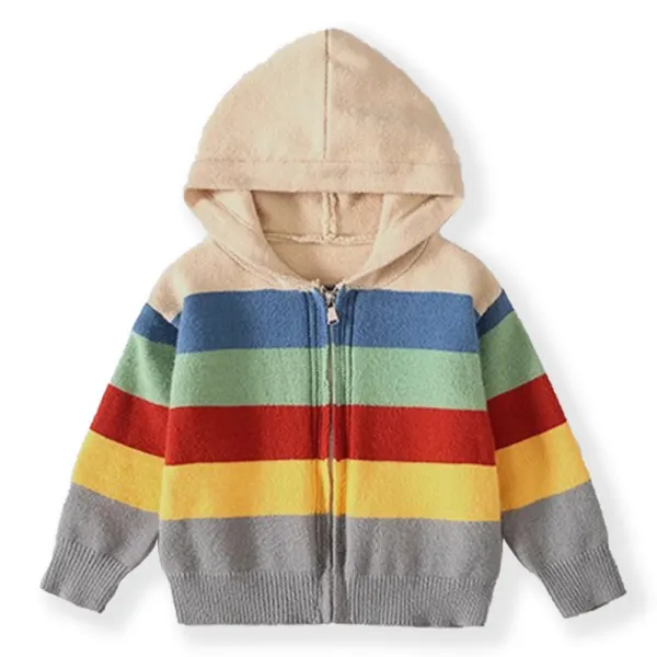 【18M-12Y】Unisex Casual Rainbow Stripe Hooded Sweater Coat - Popopieshop.com 