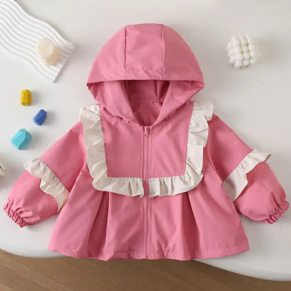 【18M-12Y】Girls Pink Ruffle Long Sleeve Hooded Jacket - Popopieshop.com 
