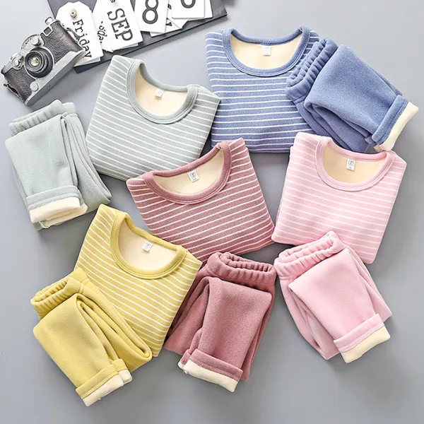 【18M-10Y】2-piece Kids Thickened Fleece Striped Loungewear Set - Popopieshop.com 