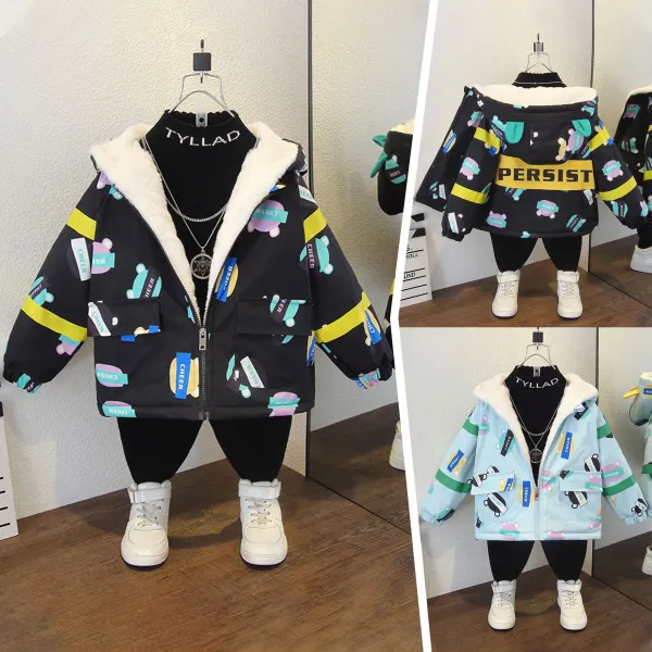 【18M-8Y】Boys Casual Cartoon Print Padded Fleece Hooded Jacket - Popopieshop.com 