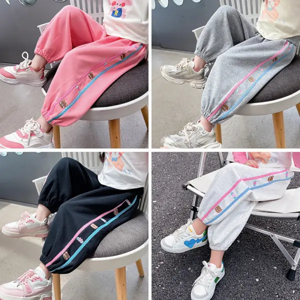 【2Y-8Y】Girls Casual Cotton Bear Embroidered Sweatpants - Popopieshop.com 