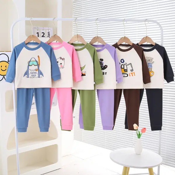 【12M-10Y】2-piece Unisex Kids Cartoon Print Long Sleeve Pajama Set - Popopieshop.com 