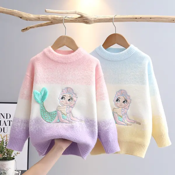 【3Y-10Y】Girls Cute Mermaid Embroidered Sweater - Popopieshop.com 