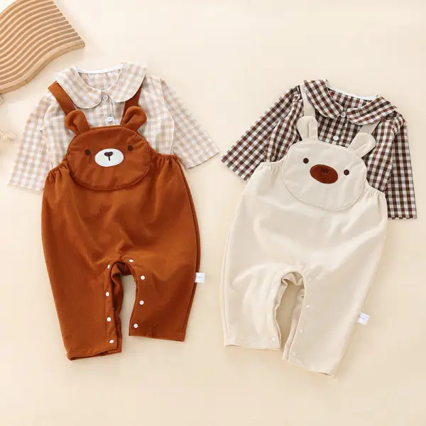 【6M-3Y】Baby Boy Cute Fake Two Piece Stitching Bear Jumpsuit - Popopieshop.com 
