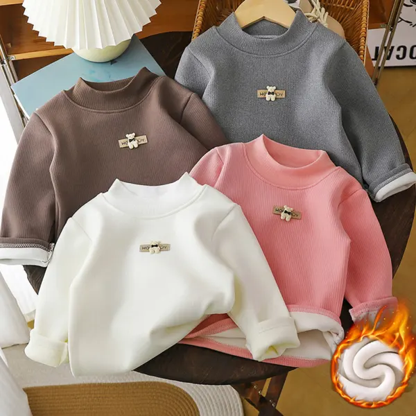 【12M-8Y】Girls Casual Solid Color Plush Keep Warm Long Sleeve T-shirt - Popopieshop.com 