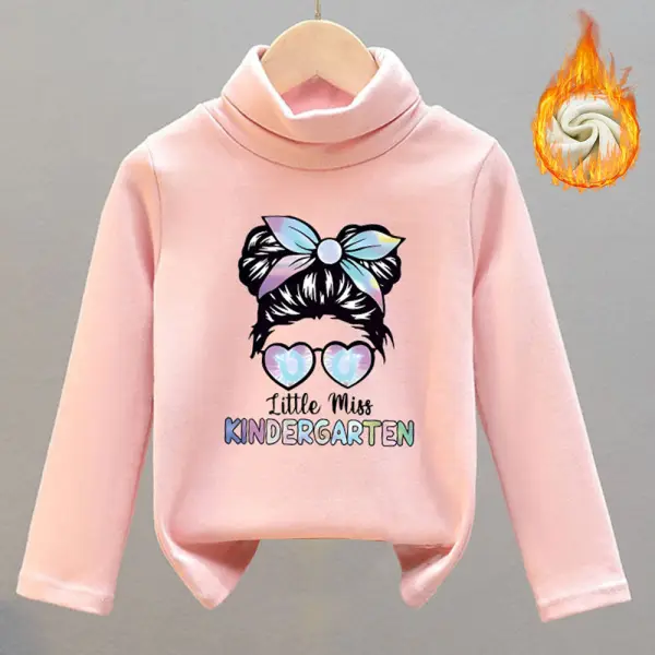 【18M-8Y】Girls Thick Fleece Cartoon Print Turtleneck Long Sleeve T-shirt - Popopieshop.com 