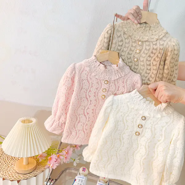 【12M-6Y】Girls Sweet Padded Fleece Lace T-shirt - Popopieshop.com 