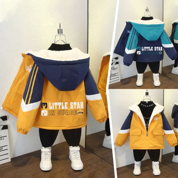 【18M-8Y】Boys Casual Letter Print Padded Fleece Hooded Jacket - Popopieshop.com 