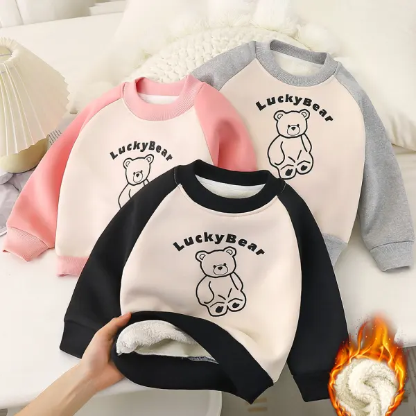 【12M-8Y】Unisex Casual Bear Print Plush Keep Warm Colorblock Round Neck Sweatshirt - Podoasis.com 