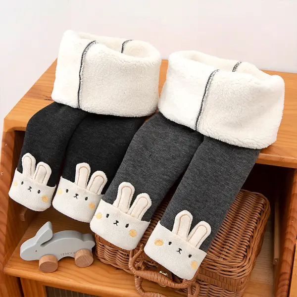 【18M-8Y】Girls Cute Bunny Embroidery Thickened Fleece Winter Leggings - Popopieshop.com 