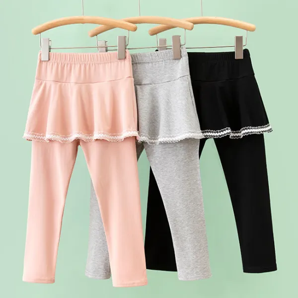 【18M-8Y】Girls Simple Fashion Solid Color Fake Two Piece Leggings - Popopieshop.com 