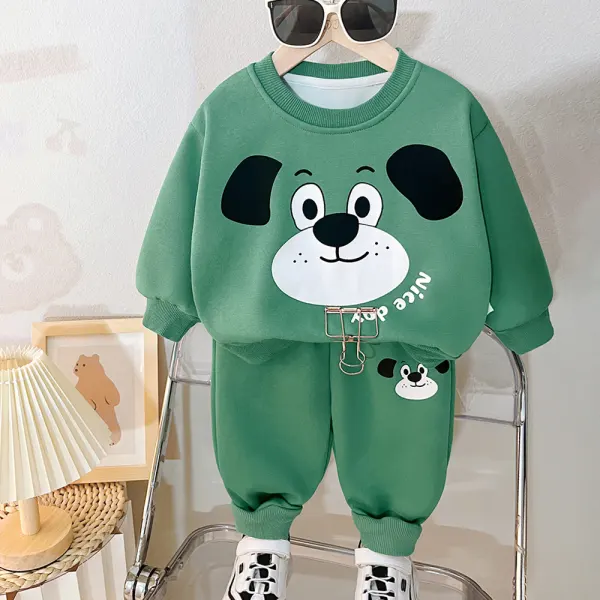 【12M-5Y】2-piece Boys Cute Dog Print Round Neck Sweatshirt And Pants Set - Popopieshop.com 