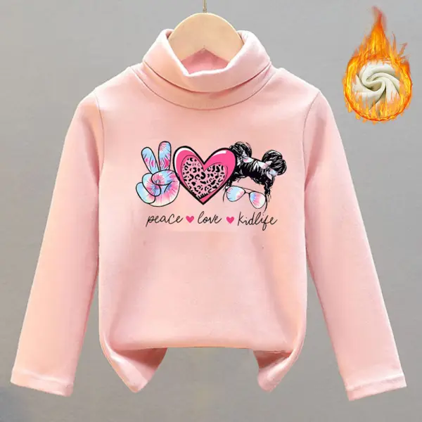 【18M-8Y】Girls Thick Fleece Cartoon Print Turtleneck Long Sleeve T-shirt - Popopieshop.com 