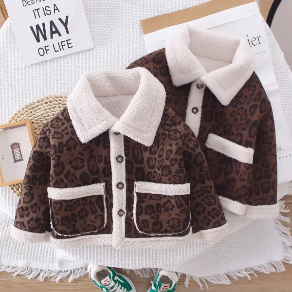 【12M-6Y】Girls Fashion Leopard Fur And Leather Print Keep Warm Lapel Coat - Popopieshop.com 