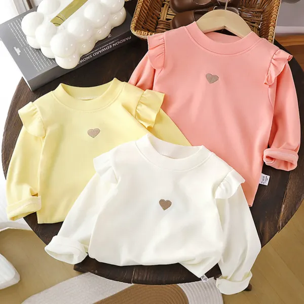 【12M-8Y】Girls Casual Cotton Heart Embroidery Ruffled Long Sleeve T-shirt - Popopieshop.com 