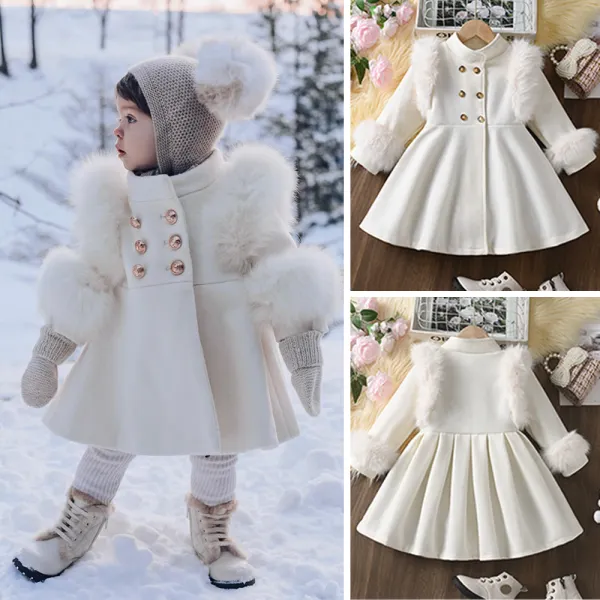 【3Y-8Y】Girls Elegant Chanel Style Furry Spliced ​​Coat Dress - Popopieshop.com 