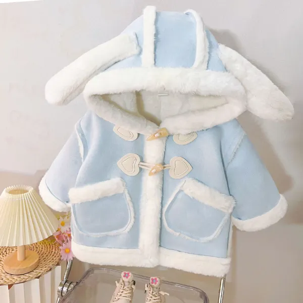 【12M-5Y】Girls Cute Light Blue Fur And Leather Plush Warm Keep Warm Rabbit Ears Hooded Coat - Popopieshop.com 