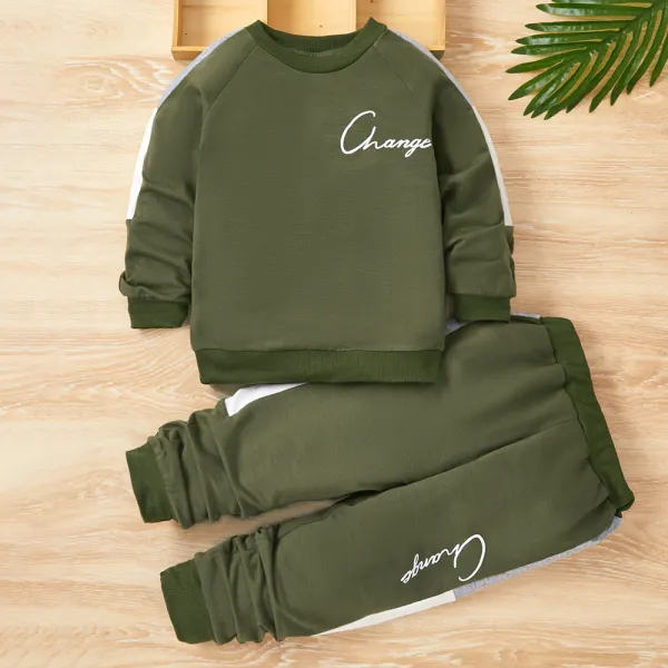 【18M-6Y】2-piece Boys Casual Cotton Letter Printe Round Neck Sweatshirt And Pants Set - Popopieshop.com 