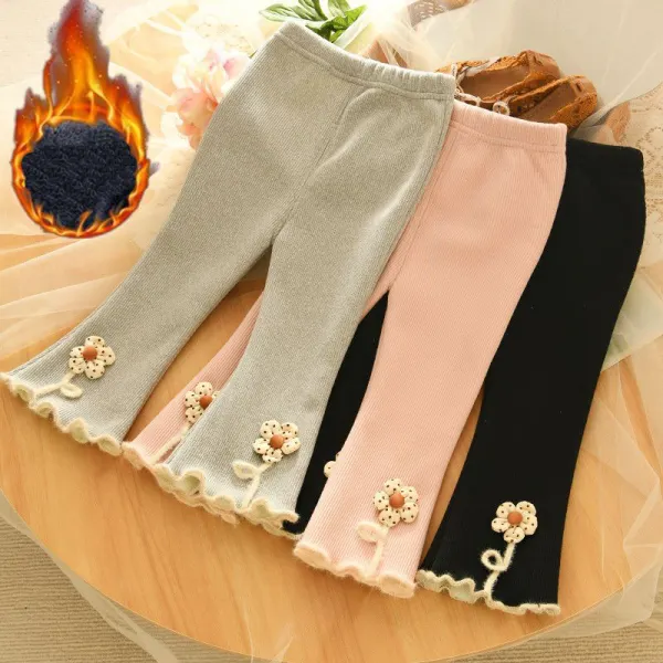 【12M-5Y】Girls Sweet Fleece Keep Warm Flower Flared Pants - Popopieshop.com 