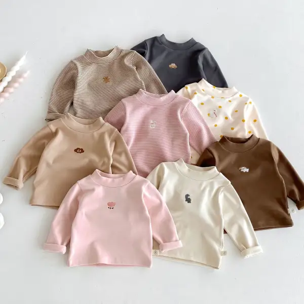 【6M-5Y】Unisex Casual Cotton Cartoon Embroidery Multicolor Long Sleeve T-shirt - Popopieshop.com 