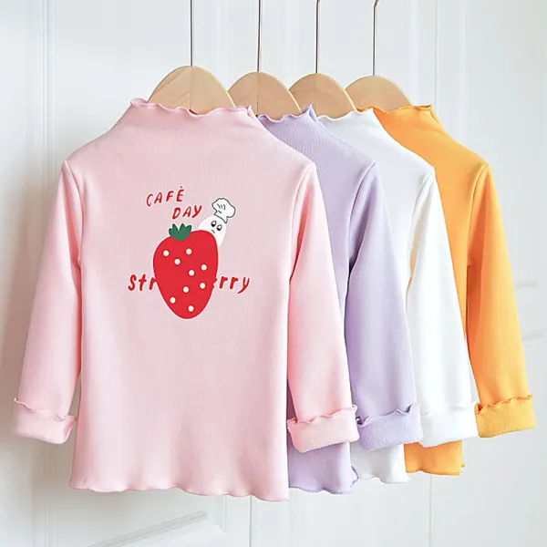 【18M-8Y】Girls Sweet Strawberry Print Plush Keep Warm Long Sleeve T-shirt - Popopieshop.com 
