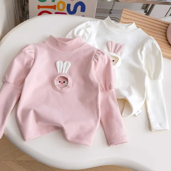 【12M-6Y】Girls Cute Rabbit Print Puff Sleeve T-shirt - Popopieshop.com 