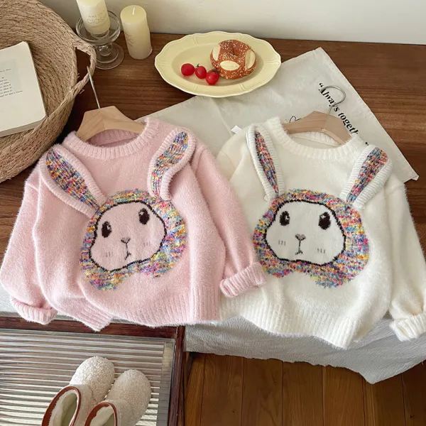 【18M-8Y】Girls Cute Rabbit Jacquard Keep Warm Sweater - Popopieshop.com 
