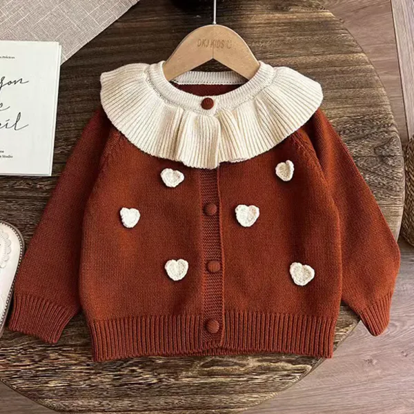 【18M-6Y】Girls Sweet Retro Heart Embroidery Ruffle Sweater Coat - Popopieshop.com 