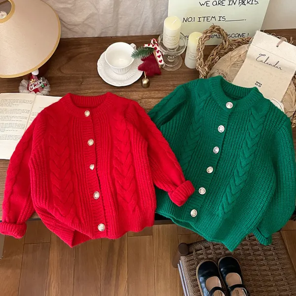 【18M-8Y】Unisex Retro Solid Color Round Neck Sweater Coat - Popopieshop.com 