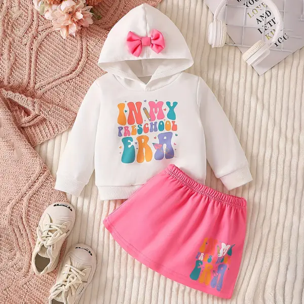 【9M-3Y】2-piece Baby Girl Letter Print Hooded Sweatshirt And Skirt Set - Popopieshop.com 