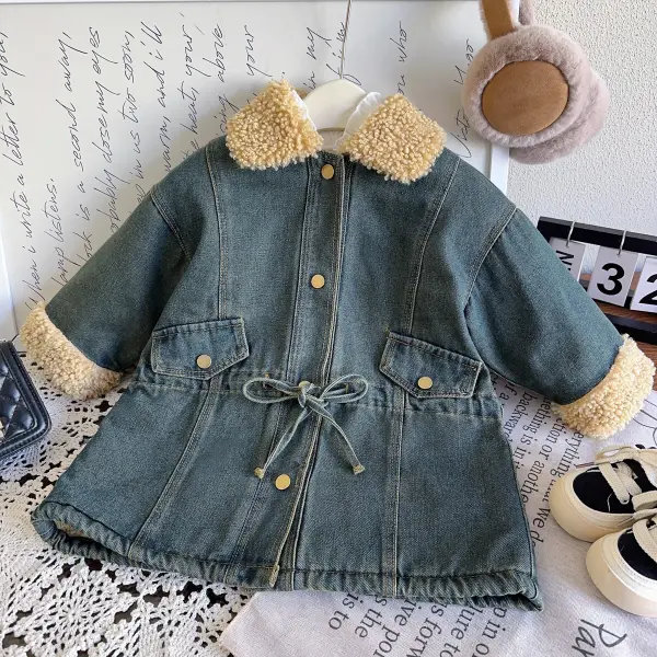 【18M-8Y】Girls Blue Thick Fleece Denim Jacket - Popopie.com 