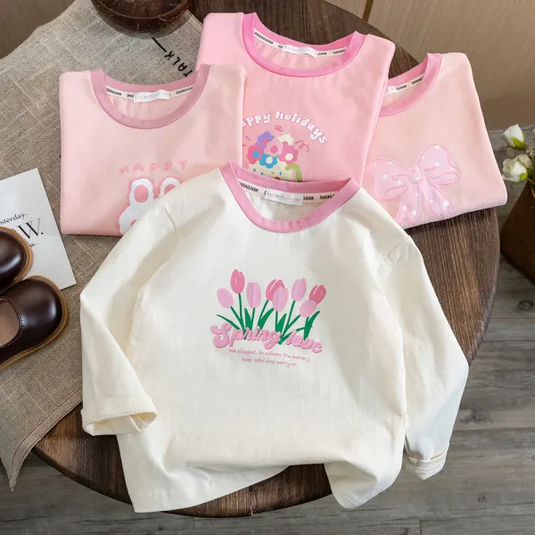 【12M-6Y】Girls Sweet Cotton Cartoon Print Long Sleeve T-shirt - Popopieshop.com 
