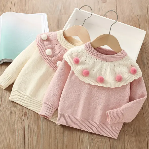 【18M-6Y】Girls Little Pom Pom Long Sleeve Sweater - Popopieshop.com 