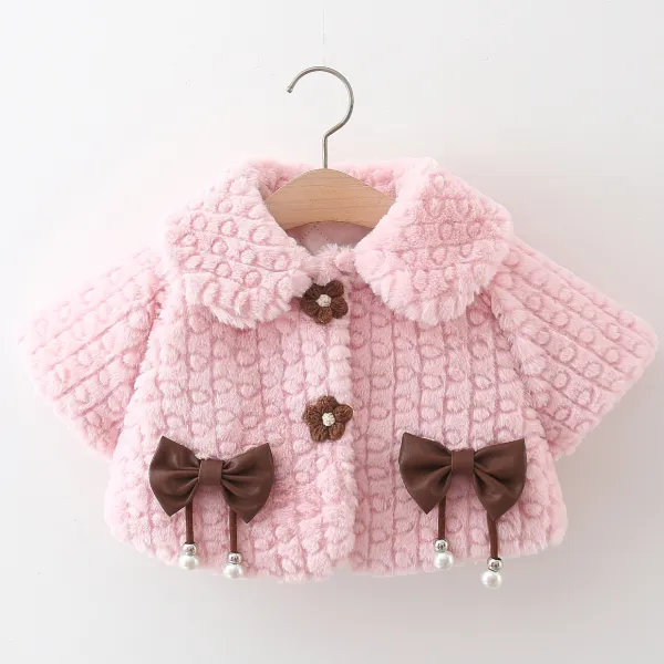 【12M-4Y】Girls Sweet Bow Design Floral Button Down Jacket - Popopieshop.com 