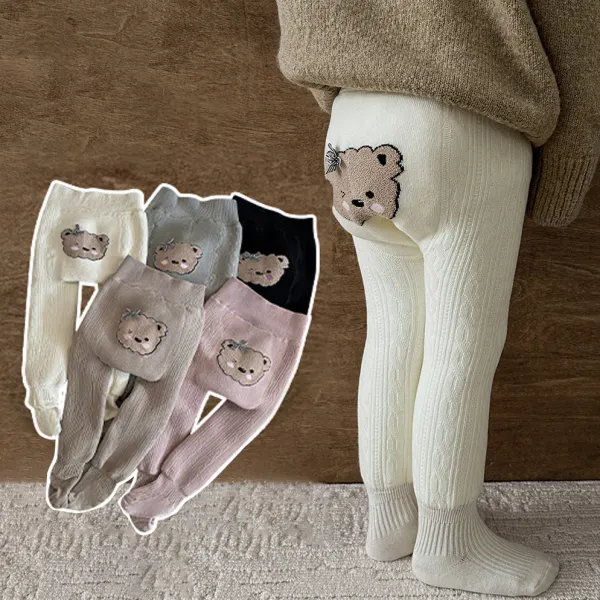 【3M-5Y】Girl Cute Bear Pattern Thickened Grippy Cozy Pantyhose - Popopieshop.com 