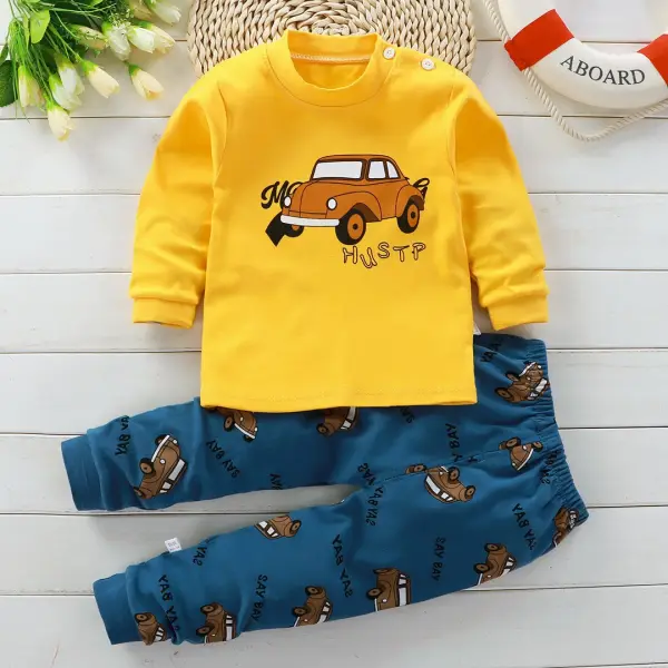 【6M-8Y】2-piece Boys Casual Cotton Car Dinosaur Baby Long Sleeve Pajamas Set - Popopieshop.com 