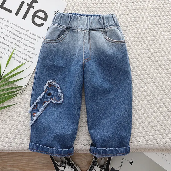 【12M-5Y】Girls Sweet Giraffe Embroidered Gradient Jeans - Popopieshop.com 