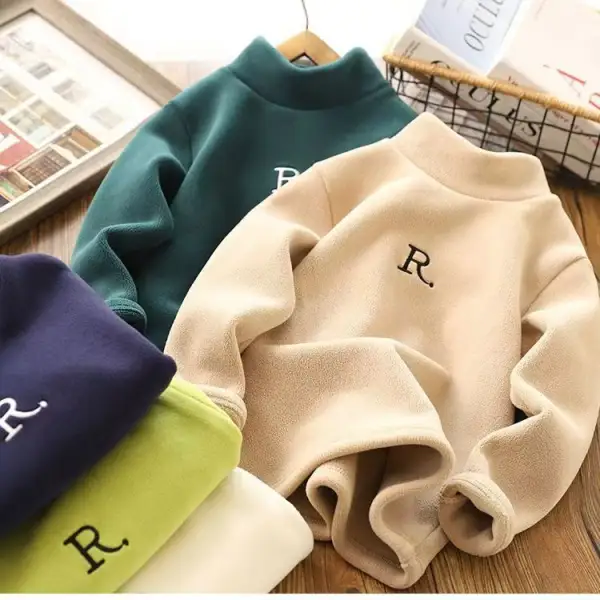【18M-15Y】Boys Casual Polar Fleece Keep Warm Letter Embroidered High Neck T-shirt - Popopieshop.com 