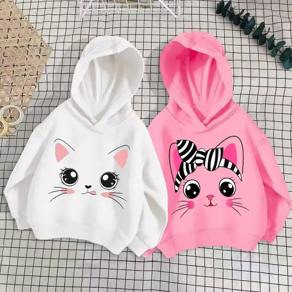 【18M-8Y】Girls Cute Cotton Cartoon Cat Print Multicolor Hooded Sweatshirt - Popopieshop.com 