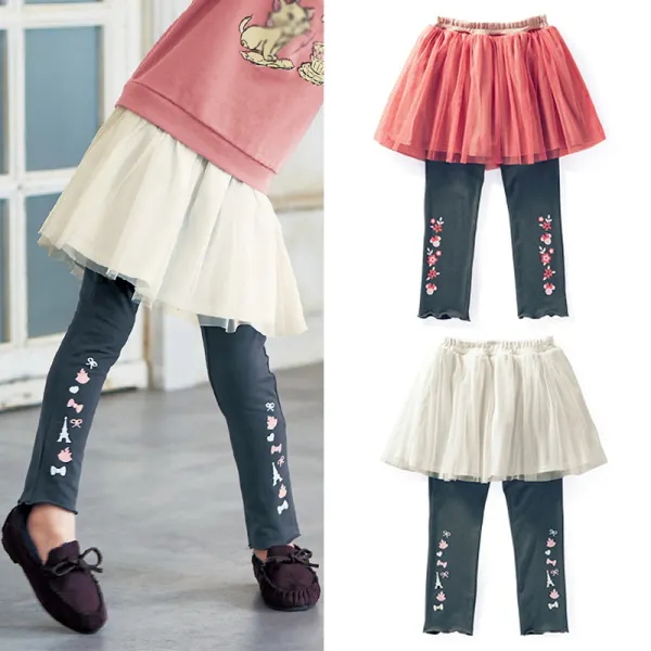 【18M-10Y】Girls Casual Fake Two-Piece Stitching Layered Tulle Culottes - Popopieshop.com 