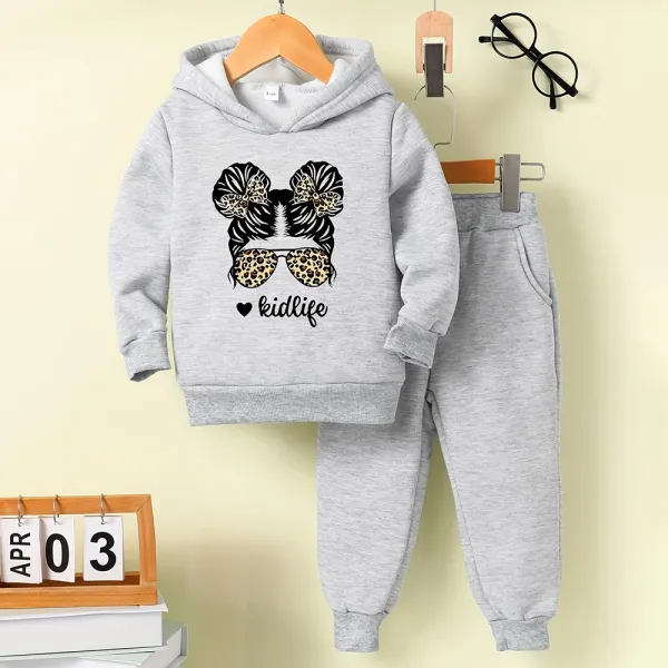 【2Y-8Y】2-piece Girls Casual Plus Velvet Keep Warm Cartoon Print Hooded Sweatshirt And Pants Set - Popopieshop.com 