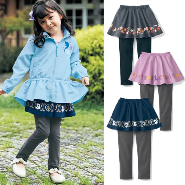 【18M-8Y】Girls Casual Fake Two-Piece Floral Mermaid Print Ruffled Culottes - Popopieshop.com 