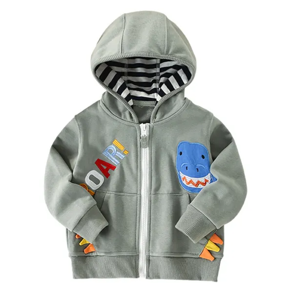 【18M-8Y】Boys Casual Cotton Dinosaur Embroidered Hooded Jacket - Popopieshop.com 