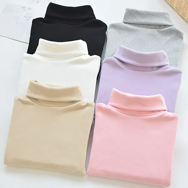 【18M-8Y】Girls Casual Cotton Solid Color High Neck Long Sleeve T-shirt - Popopieshop.com 