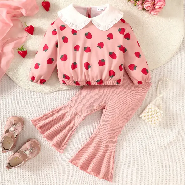 【6M-4Y】2-piece Girls Strawberry And Floral Print Long Sleeve Sweatshirt And Pants Set - Popopieshop.com 