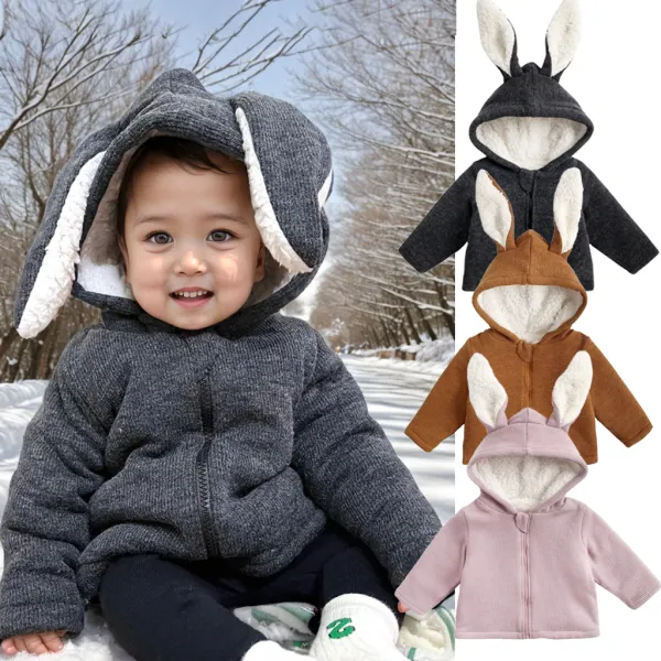 【6M-6Y】Unisex Cute Solid Color Plush Keep Warm Rabbit Ears Hooded Jacket - Popopieshop.com 