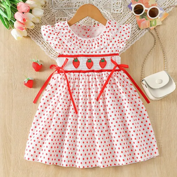 【4Y-10Y】Girls Sweet Polka Dot Print Ruffle Sleeveless Dress - Popopieshop.com 