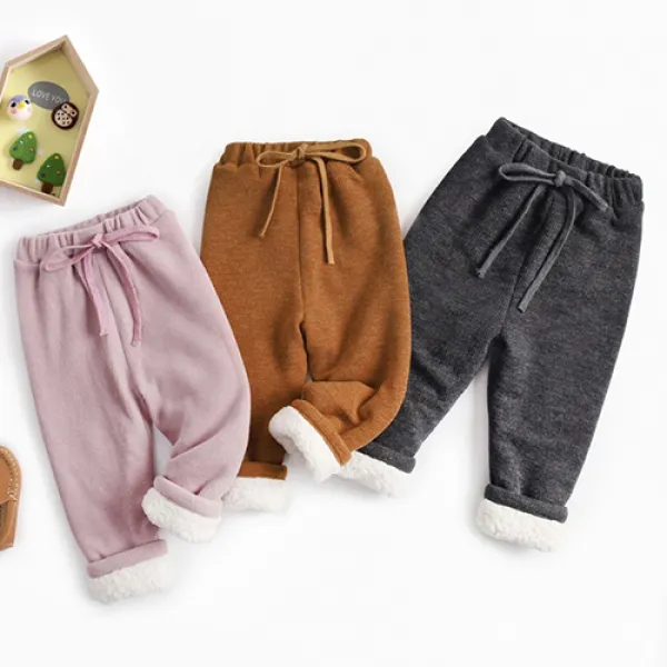 【6M-6Y】Unisex Solid Color Fleece Keep Warm Casual Pants - Popopieshop.com 