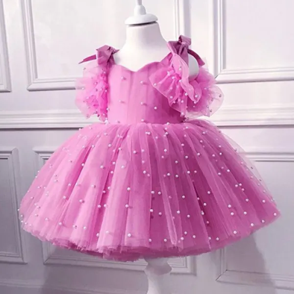 【12M-5Y】Girls Elegant Pearl Mesh Ruffle Princess Dress - Popopieshop.com 