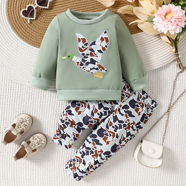 【3M-3Y】2-piece Baby Boys Casual Camouflage Print Round Neck Sweatshirt And Pants Set - Popopie.com 